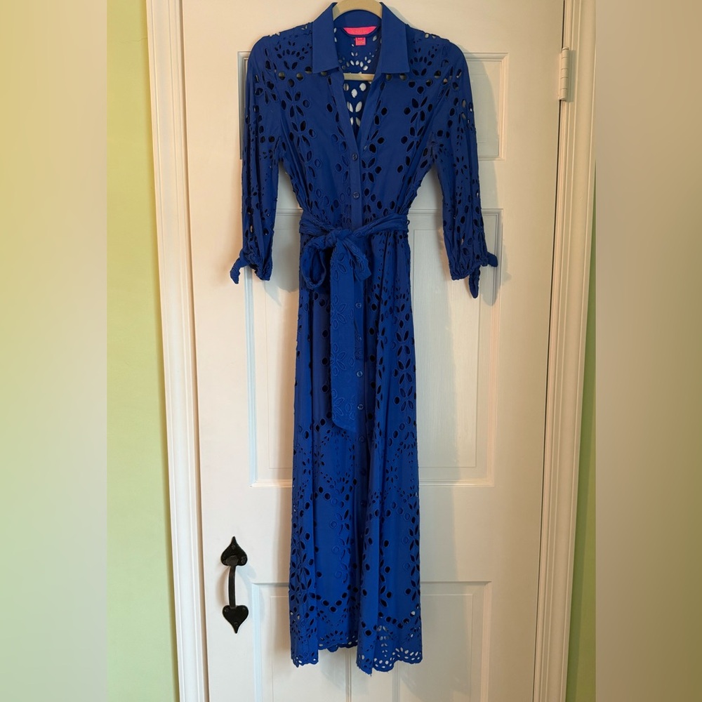 Elegant Blue Eyelet Maxi Dress